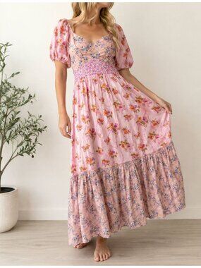 LoveShackFancy 8 Pink Floral Puff Sleeve Maxi Dress Cottagecore Romanticcore